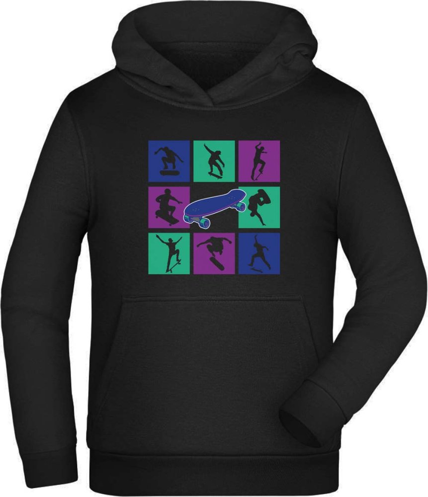 Skate Hooded sweater hoodie kids - jumping skateboarder in cubes i524